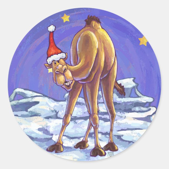 Camel Christmas Classic Round Sticker (Front)