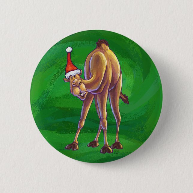 Camel Christmas On Green 6 Cm Round Badge (Front)