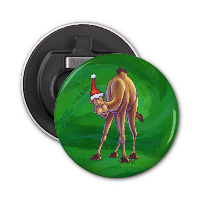 Camel Christmas On Green Bottle Opener (Front)