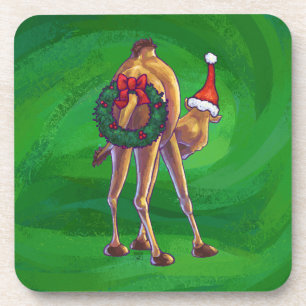 Camel Christmas On Green Coaster