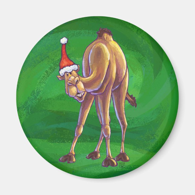 Camel Christmas On Green Magnet (Front)