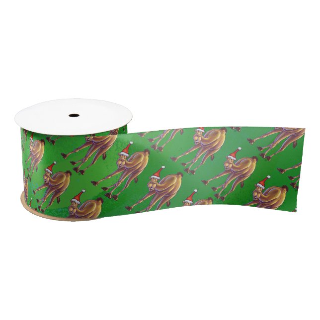 Camel Christmas On Green Satin Ribbon (Spool)