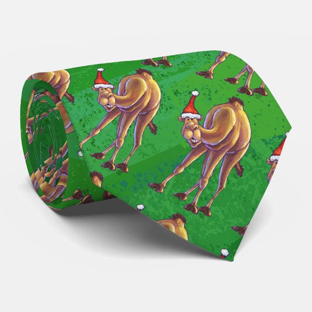 Camel Christmas On Green Tie (Rolled)