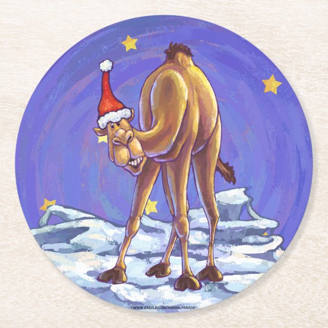Camel Christmas Round Paper Coaster (Front)