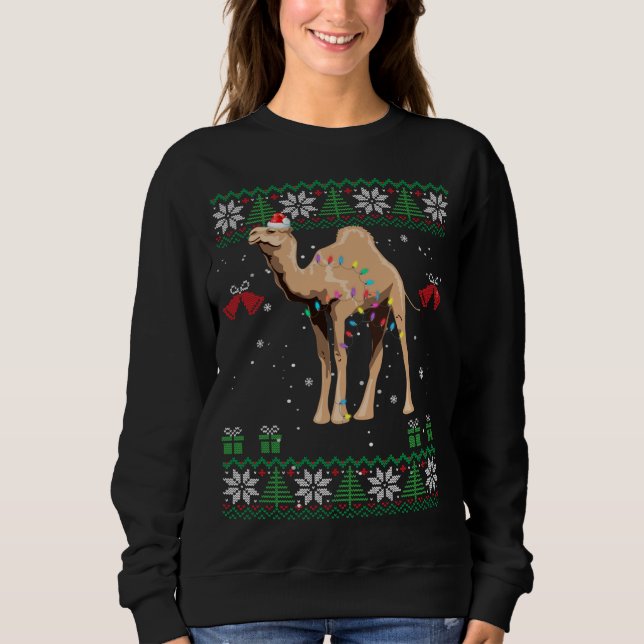 Camel Christmas Sweater Trees Lights Ornament Came (Front)