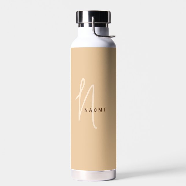 Camel | Custom Monogram Script Name Stylish Water Bottle (Left)