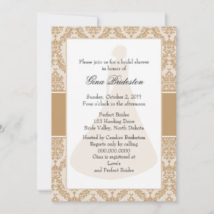 Camel Damask Bridal Shower Invitation
