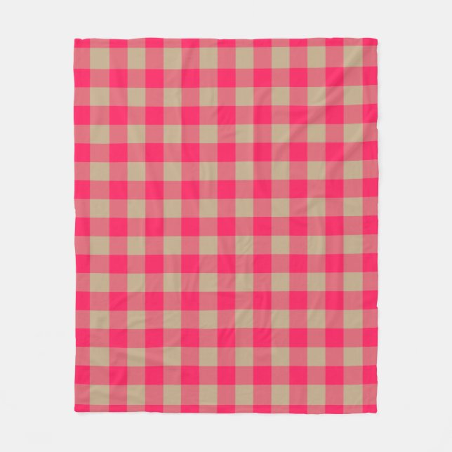 Camel Diva Pink Buffalo Check Gingham Pattern Fleece Blanket (Front)