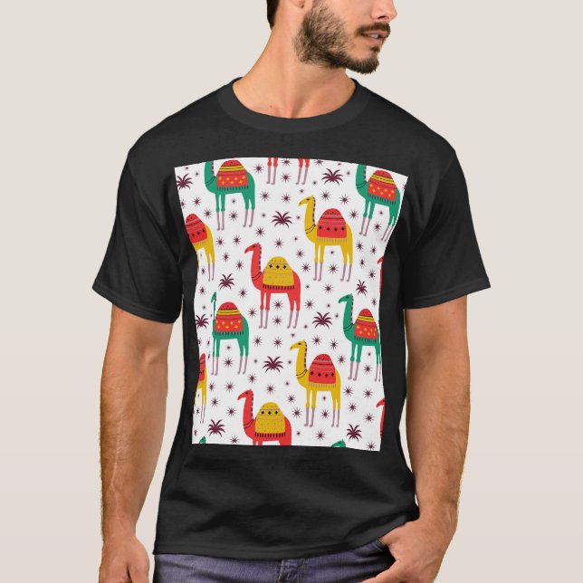 Camel flat colour, decorative pattern. T-Shirt (Front)