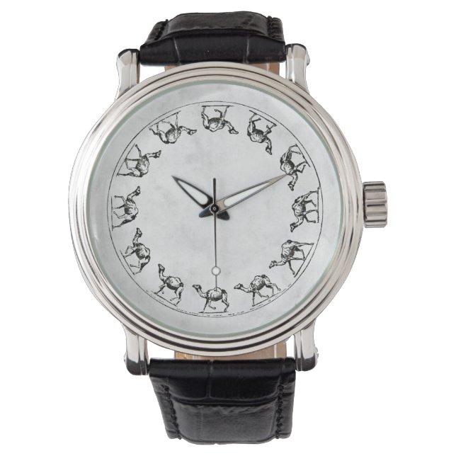 Camel Ink Drawing Illustration on White Faux Shell Watch (Front)