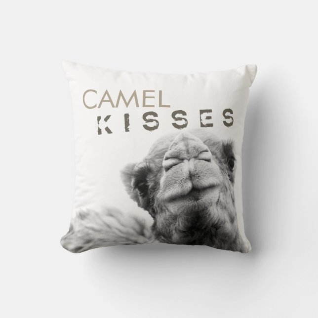 Camel Kisses Black and White Throw Pillow (Front)