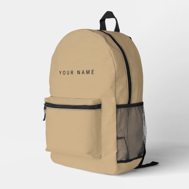 Camel Minimalist Modern Custom Name, Text, Photo Printed Backpack (Back Corner Right)