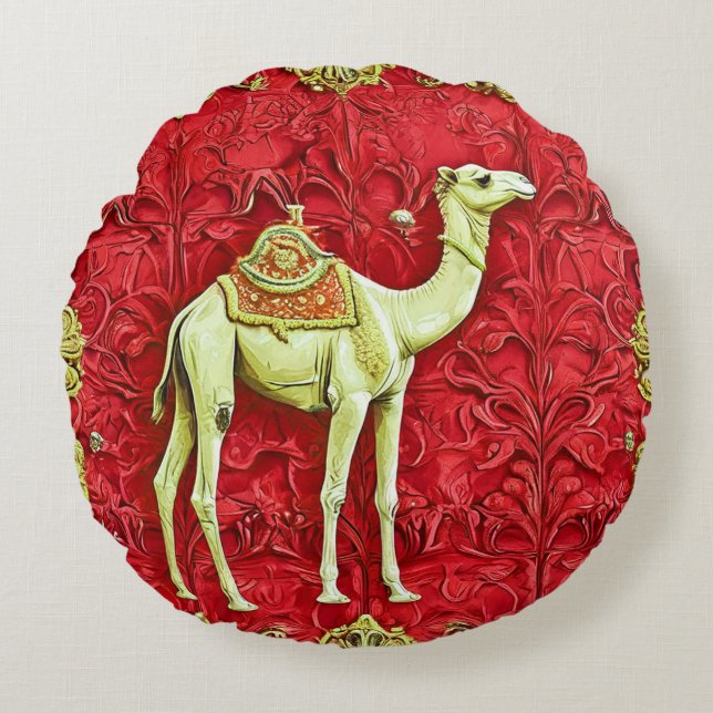 Camel on red background round cushion (Front)