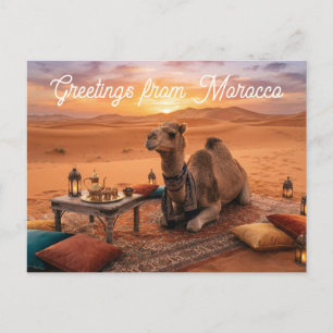Camel Resting On A Rug With Tea Setup And Greeting Postcard