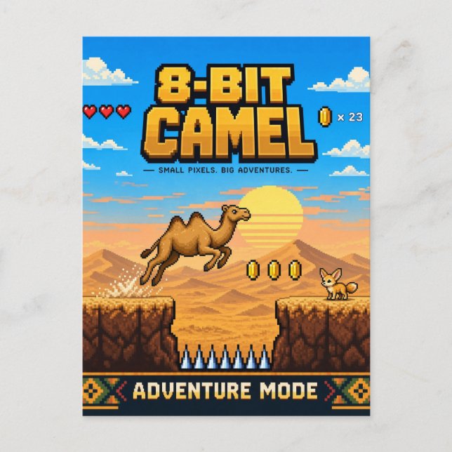 Camel, Retro 8-Bit Pixel Art Postcard (Front)