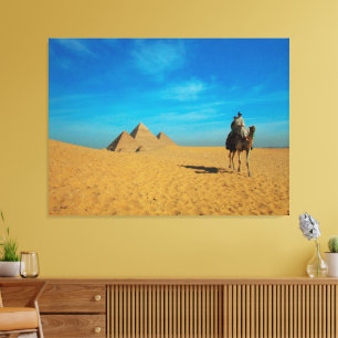 Camel Ride Through the Pyramids - Desert Landscape Canvas Print