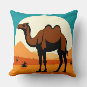 Camel Silhouette in Desert Sunset Landscape Cushion