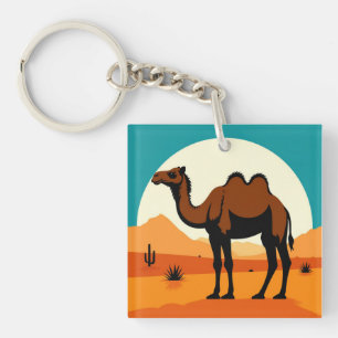Camel Silhouette in Desert Sunset Landscape Key Ring