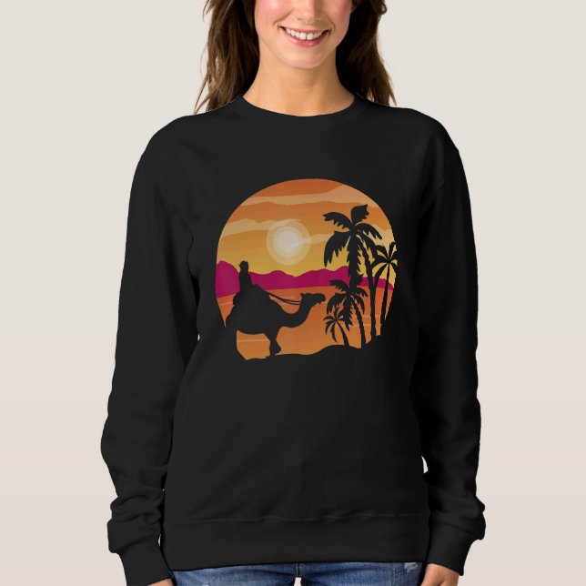 Camel Sunset Palm Tree Traveller Arabian Camel Ani Sweatshirt (Front)