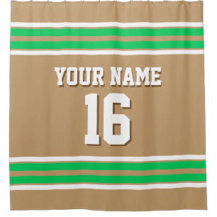 Camel Tan Emerald Green Wht Stripes Sports Jersey Shower Curtain