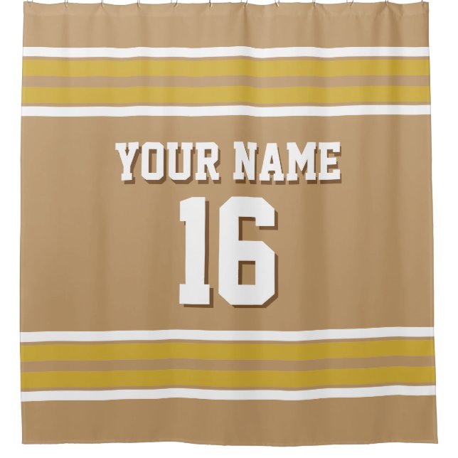 Camel Tan Gold White Stripes Sports Jersey Shower Curtain (Front)