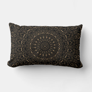 Camel Tan Mandala with Elegant Symmetry Lumbar Cushion