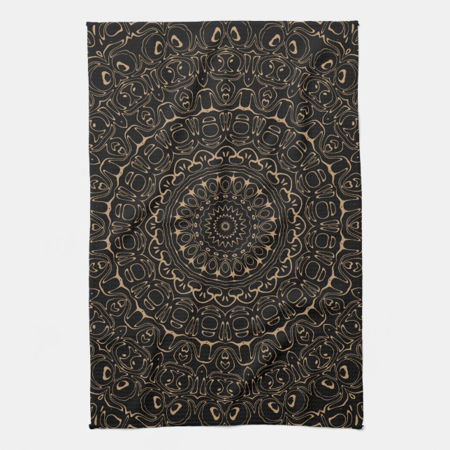Camel Tan Mandala with Elegant Symmetry Tea Towel (Vertical)
