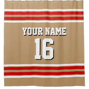 Camel Tan with Red White Stripes Sports Jersey Shower Curtain