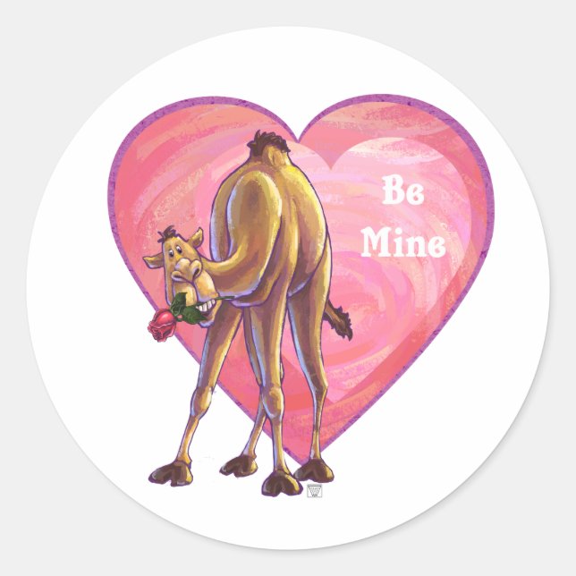 Camel Valentine's Day Classic Round Sticker (Front)