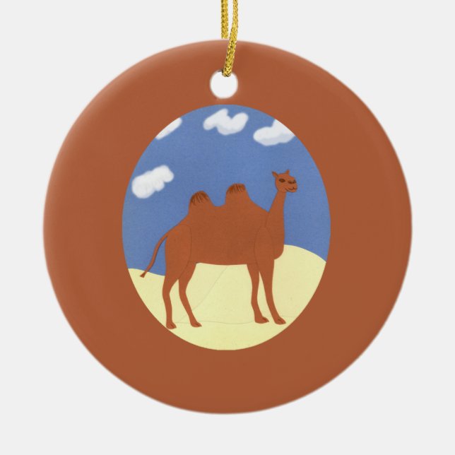 Camel Whimsical on Desert Dunes Ceramic Tree Decoration (Front)