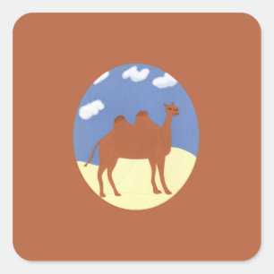 Camel Whimsical on Desert Dunes Square Sticker