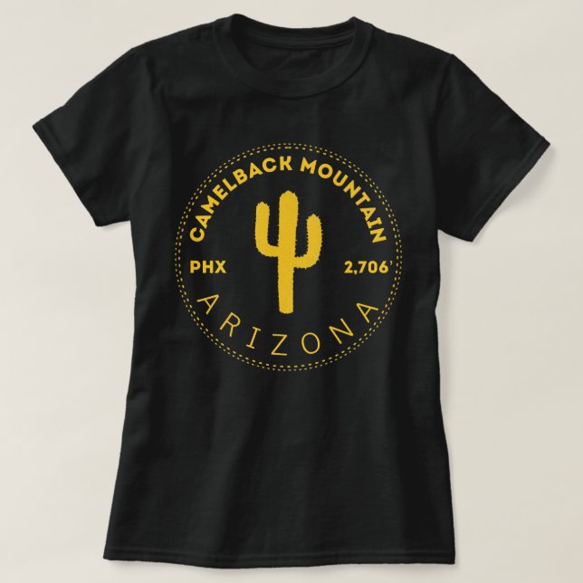 Camelback Mountain AZ - Phoenix Arizona Gold Cactu T-Shirt (Design Front)