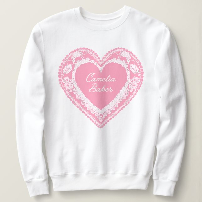 Camelia Baker Pink Lace Heart Sweatshirt (Design Front)