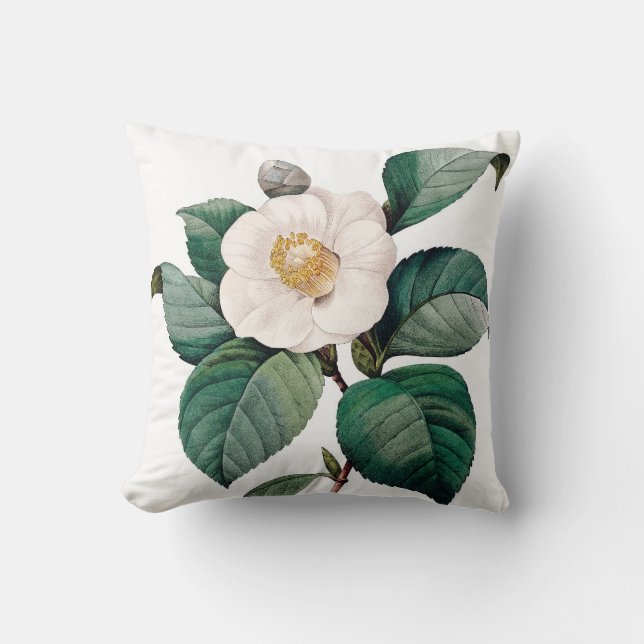 Camelia double vintage flower Redoute Cushion (Front)