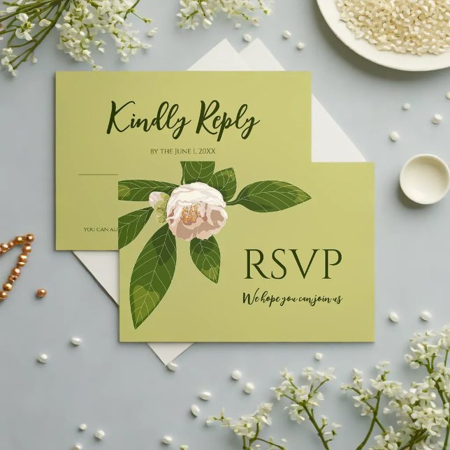 Camellia and Greenery Simple Elegant RSVP Card (Camellia and Greenery Simple Elegant Save the Date RSVP Card)