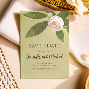 Camellia and Greenery Simple Elegant Save the Date Invitation