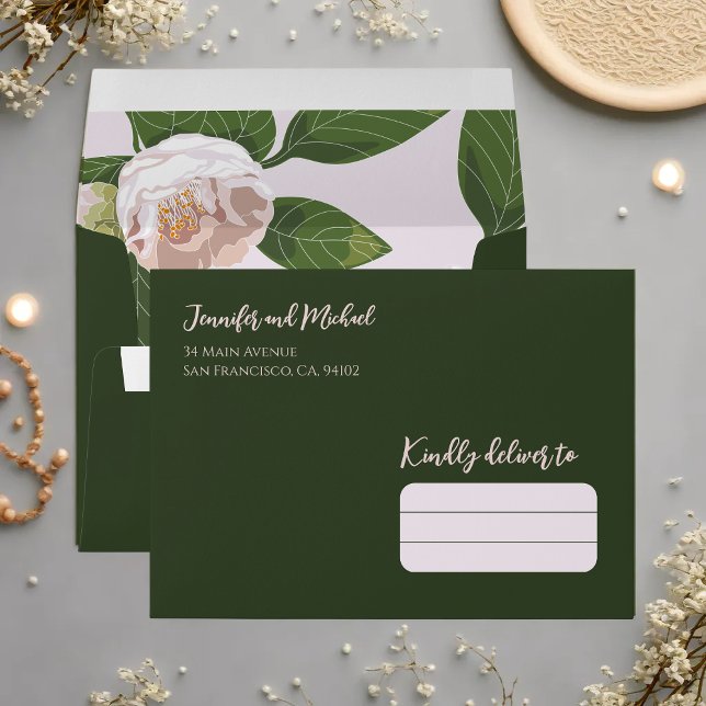 Camellia and Greenery Simple Elegant Wedding Envelope (Camellia and Greenery Simple Elegant Wedding Envelope)