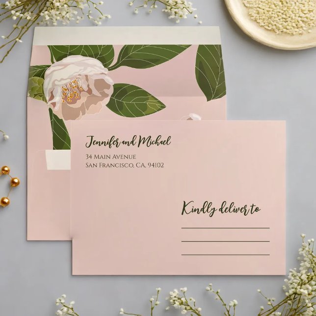 Camellia and Greenery Simple Elegant Wedding Envelope (Camellia and Greenery Simple Elegant Wedding Envelope)