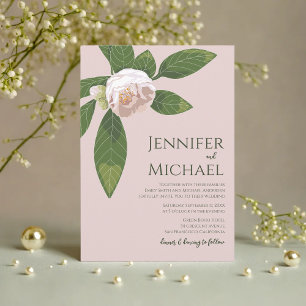 Camellia and Greenery Simple Elegant Wedding Invitation