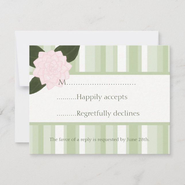 Camellia and Stripes Wedding RSVP Card (Front)