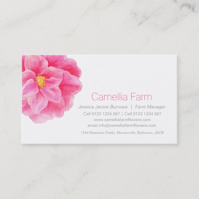 Camellia flowers watercolor art business cards (Front)