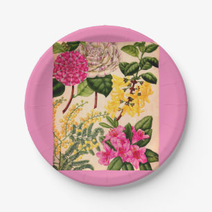 camellia, forsythia, rhododendron and acacia paper plate