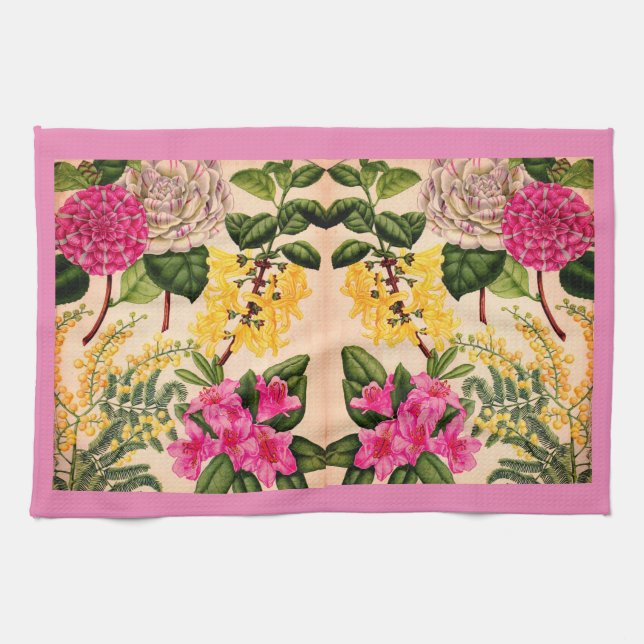 camellia, forsythia, rhododendron and acacia tea towel (Horizontal)