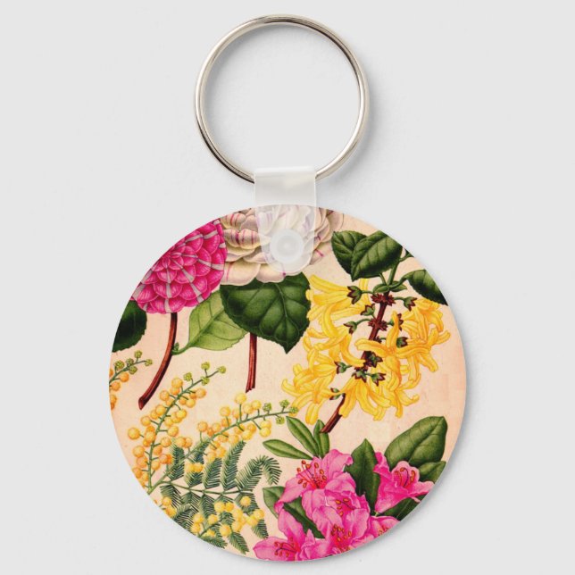 camellia, forsythis, rhododendron and acacia key ring (Front)