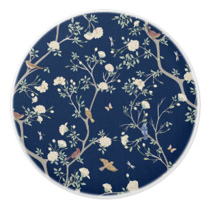 Camellia Garden Navy Blue Chinoiserie Ceramic Knob