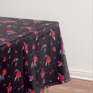 Camellia Garden Red Black Tablecloth