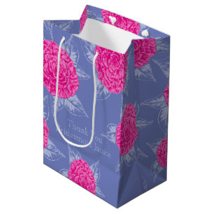 Camellia ink art hot pink and blue wedding favour medium gift bag