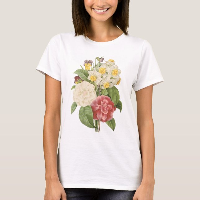 camellia, narcissus, pansy by Redouté T-Shirt (Front)