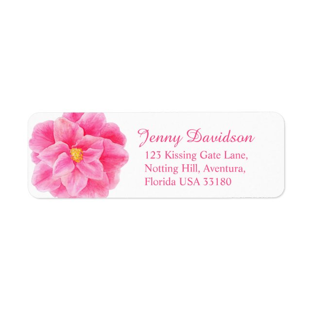 Camellia pink wedding sticker reply labels (Front)