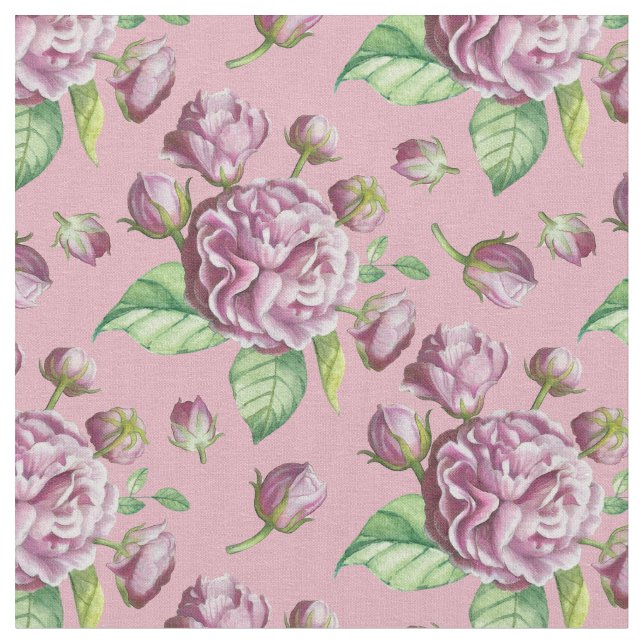 Camellia Rose Garden Flowers Fabric (Close Up)